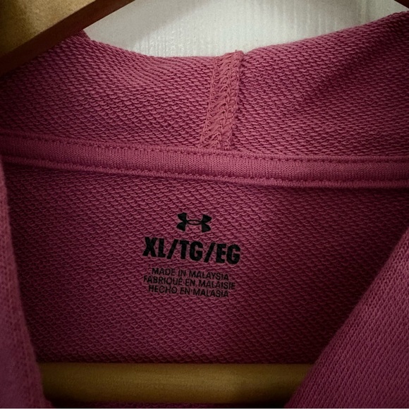 Under Armour Rival Terry Pink Cropped Hoodie XL Tape Logo EUC - Picture 4 of 8